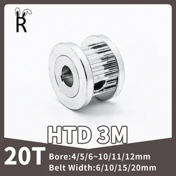 HTD sincronismo polia furo, roda síncrona, 20 dentes, 4mm, 5mm, 6mm, 10mm, 11mm, 12mm, 6mm, 10mm, 15mm, 20mm Largura, HTD3M