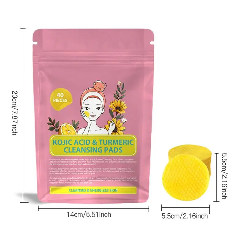 Turmeric Kojic Pads Facial Cleansing Face Wash Pads Turmeric cleaning cotton pads for Pores Cleaning Cosmetic cotton