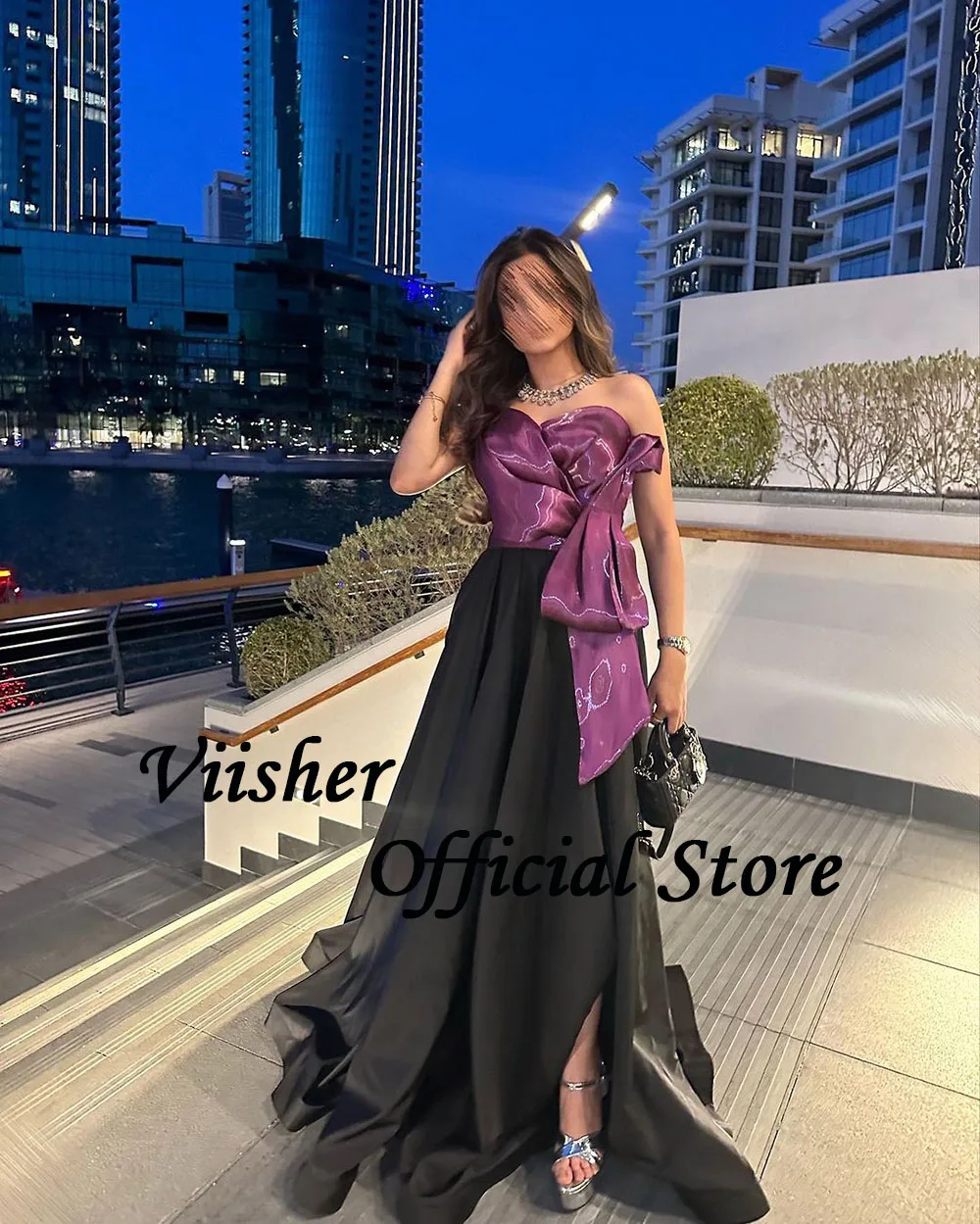 Viisher-Robe de Soirée de Forme Trapèze, Longue Tenue de Bal, avec Traîne, Fente Latérale, Style Arabe Dubaï, Disponible en Noir et Violet