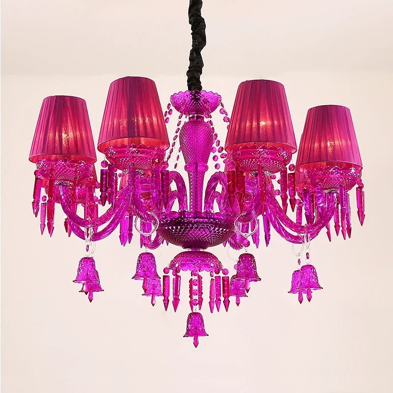 ELARA Style européen lampe pendante en cristal violet bougie lampe luxueuse salon Restaurant chambre magasin de vêtements lustre