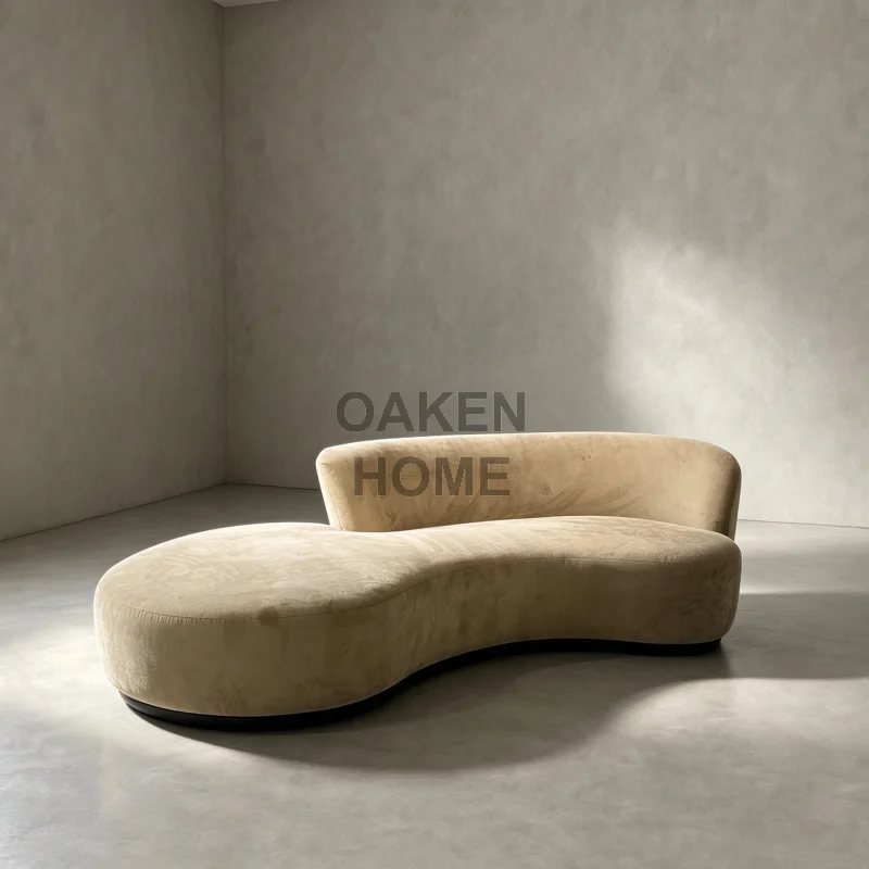 OAKEN Modern Living Room Right Arm Asymmetrical Sofa Luxury Velvet Upholstered Irregular Shape Lounge Sofa Livingroom Furniture