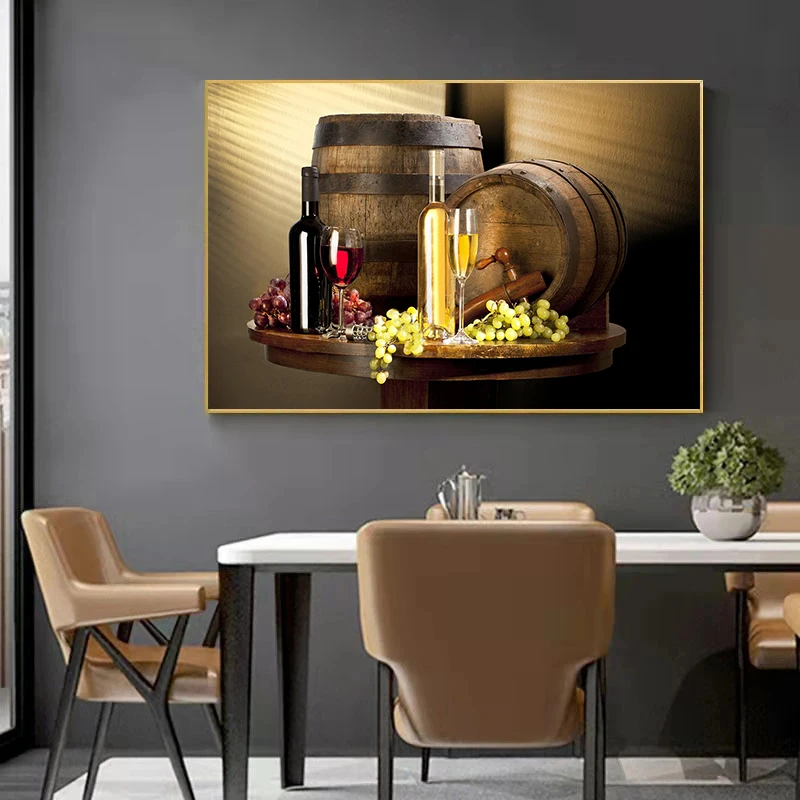 Kitchen Bar Red Wine Grape Beer Bottle Canvas Painting Still Life Nordic Poster Wall Art Picture for Living Room home Decor view 4