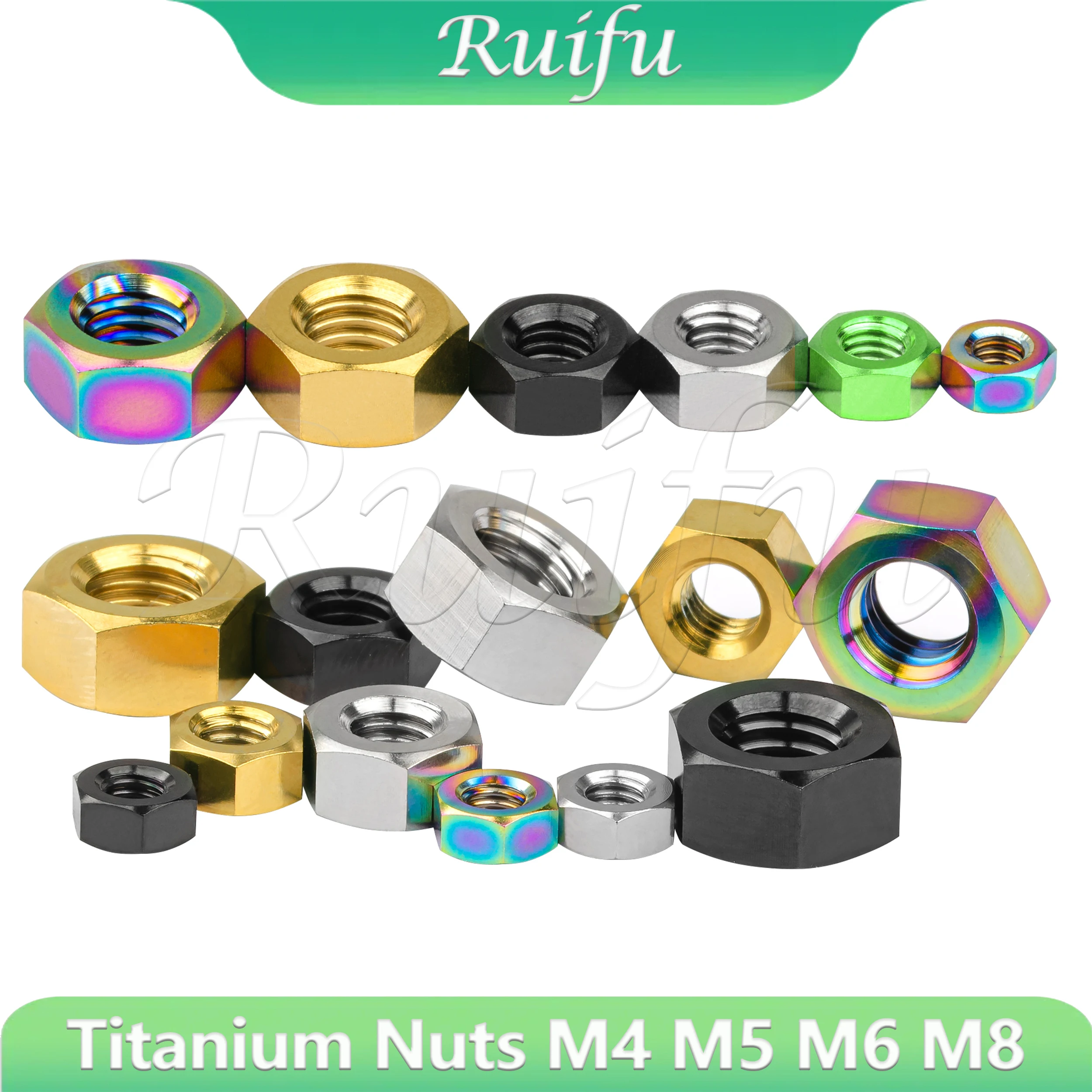 

Ruifu Titanium Ti Nuts M4 M5 M6 M8 Hex Nut Bicycle Fastening Part for MTB Bike