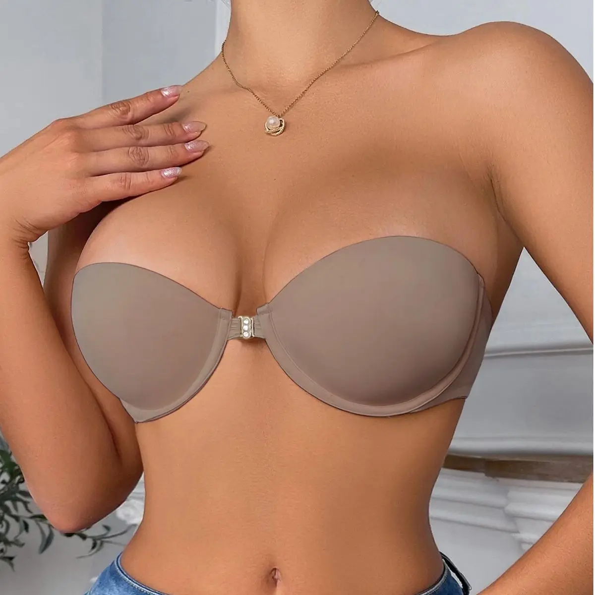 Beauwear Strapless Invisble Bras for Woman Solid Color Transparent Party Bra Push Up Underwear 70B 75B 75C 80B 80C 85B-3056