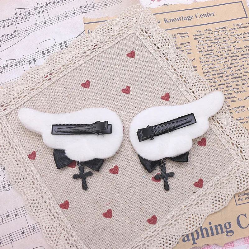 1 пара аксессуаров для волос Y2K для девочек, подвеска в виде креста, бант, декор, заколки для волос, черно-белые милые крутые заколки в форме сердца, заколки для волос со стразами