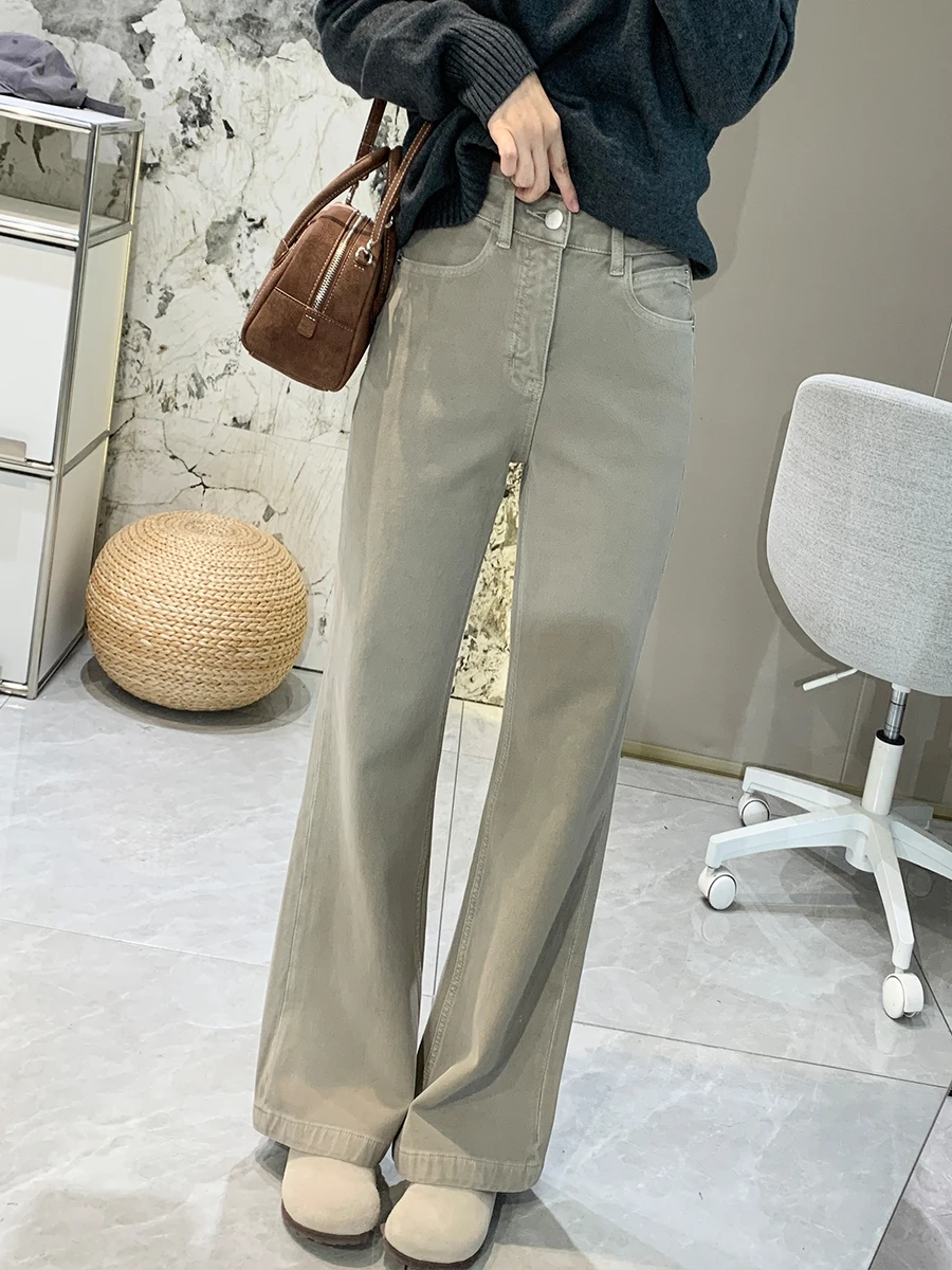 

High Waist Slimming Micro Flared Denim Jeans Women's Spring Thin Fce Warm Four Way Stretch Straight Leg Bell Bot Pants