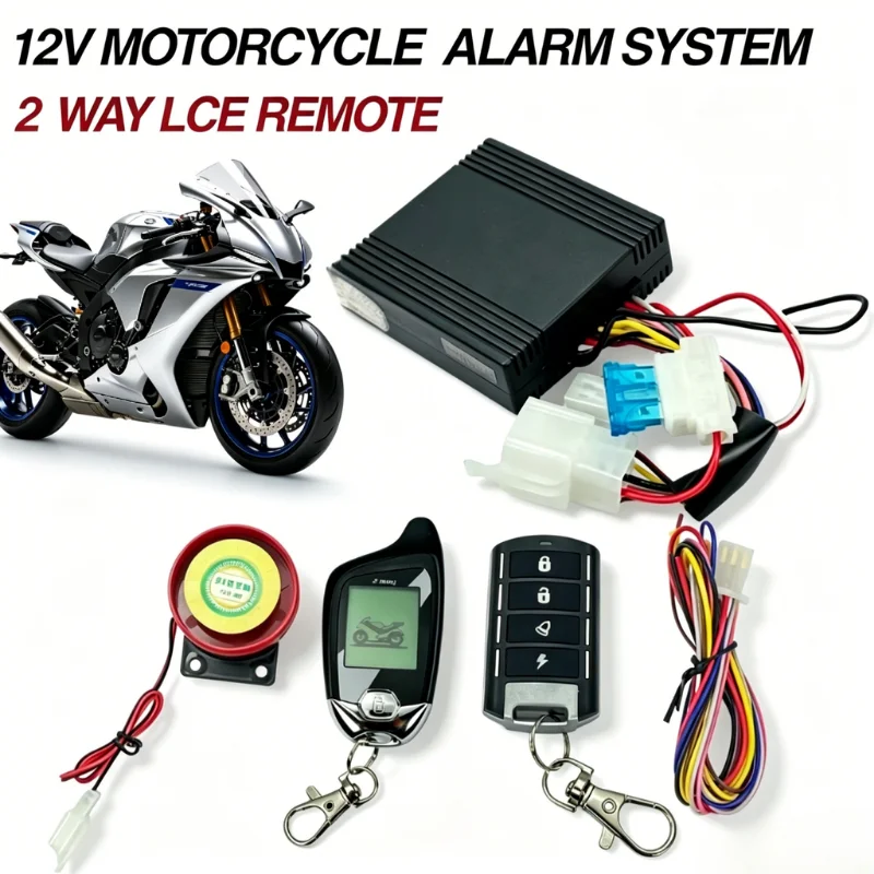 Universal 12V Motorcycle Two Way LCD Anti Theft Alarm System Remote Start Stop Microwave Sensor 2 Remotes