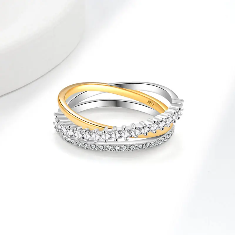 

Женское кольцо из стерлингового серебра 925 пробы с тремя кольцами и инкрустацией бриллиантами — уникальный дизайн, стиль INS, универсальное | Модный Fine Je