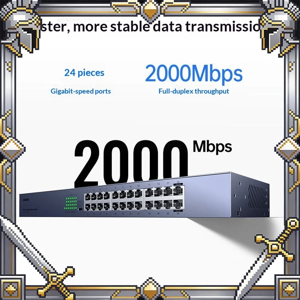 UGREEN CM950-85506 Gigabit Ethernet Switch 24 Port RJ45 Steel Housing 19 Inch Rack Mount Plug and Play for Office LAN CCTV