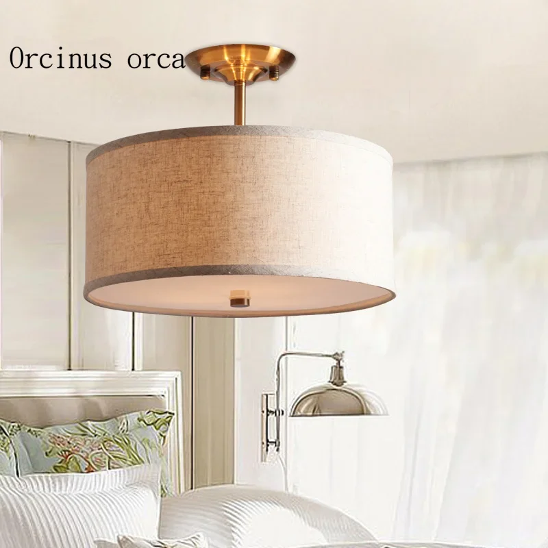 

American style living room ceiling light simple modern aisle bedroom study round fabric ceiling lamp