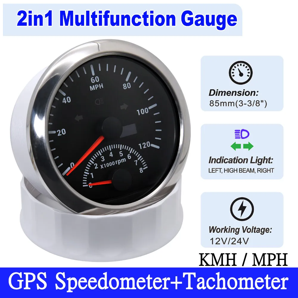 

Waterproof Digital GPS Speedometer 85MM Boat Car Speed Meter Gauge 120KMH 200KMH 120MPH 200MPH Tachometer Gauge RPM Sensor 9-32V