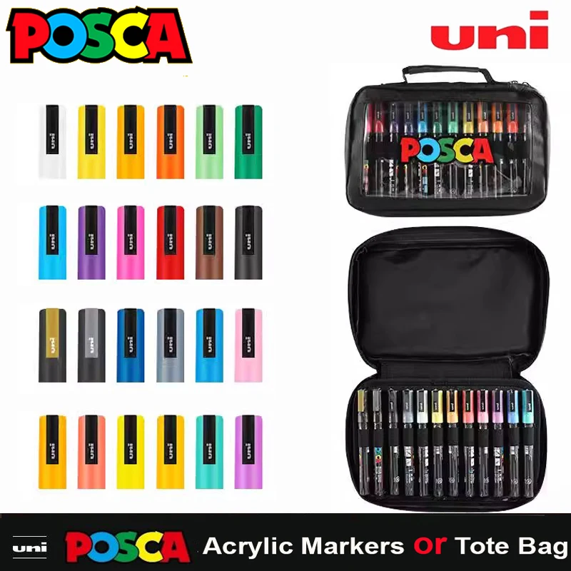 Posca Zippered Case or Mark Pen Organizer Bag Kit or Marker Set with Reversible Tips, Portable Professional Art Student Supplies