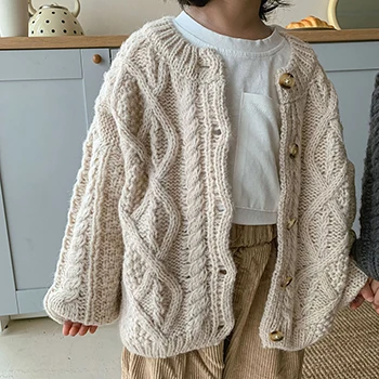 NONE 1 2 3 4 5 6 7 8 Jahre Mädchen Strickpullover Strickjacke Neue Mode Baby Grobe Wolle Hanf Retro Strickjacke Jungen Mantel Kinder Kleidung 3