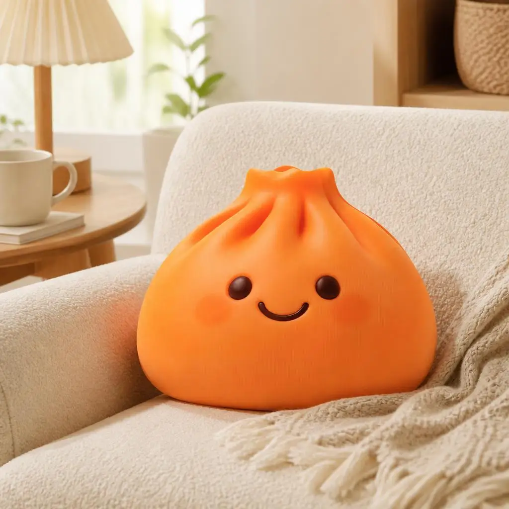 Cute Squishy Dumpling Shaped Stuffed Throw Pillow Kawaii Bao Cushion for Sofa Bedroom Playroom Home Decor Gift for Food Lovers