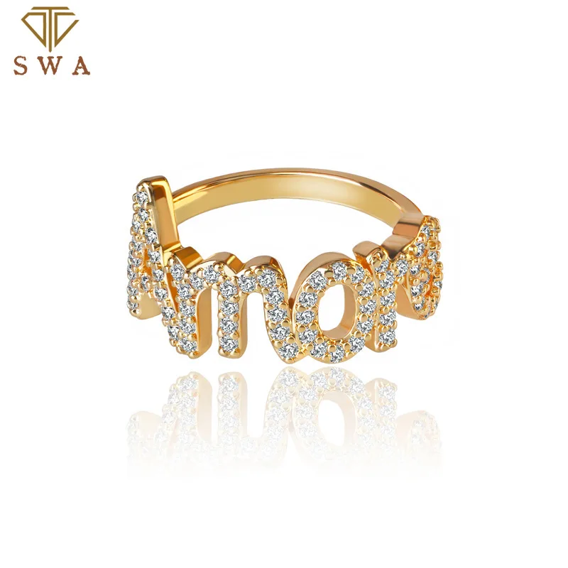 Creative European and American Style Diamond Studded Letter Ring Jewelry