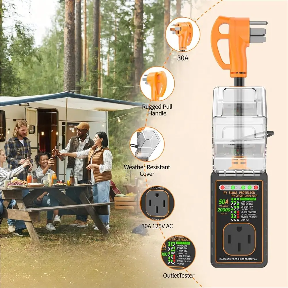 واقيات زيادة التيار RV 50 أمبير، محلل دائرة RV 20000 Joules، حماية جهد التيار IP68، قابس محول RV للتخييم، RV Essen #6