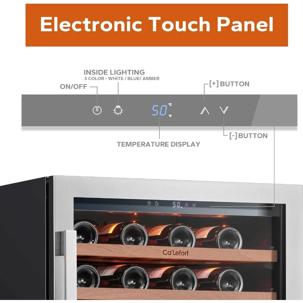 24 inch wijnkoelkast, koelerkoelkast, 40-65 ° F Wines koelkast glazen deur, 3LED-koelkast, vrijstaande wijnkoelkast