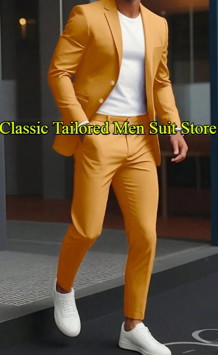 

Fashion Business Men Suit Groom Groomsman Wedding Party Prom Formal Occasion Tuxedos 2 Piece Set Blazer Pants