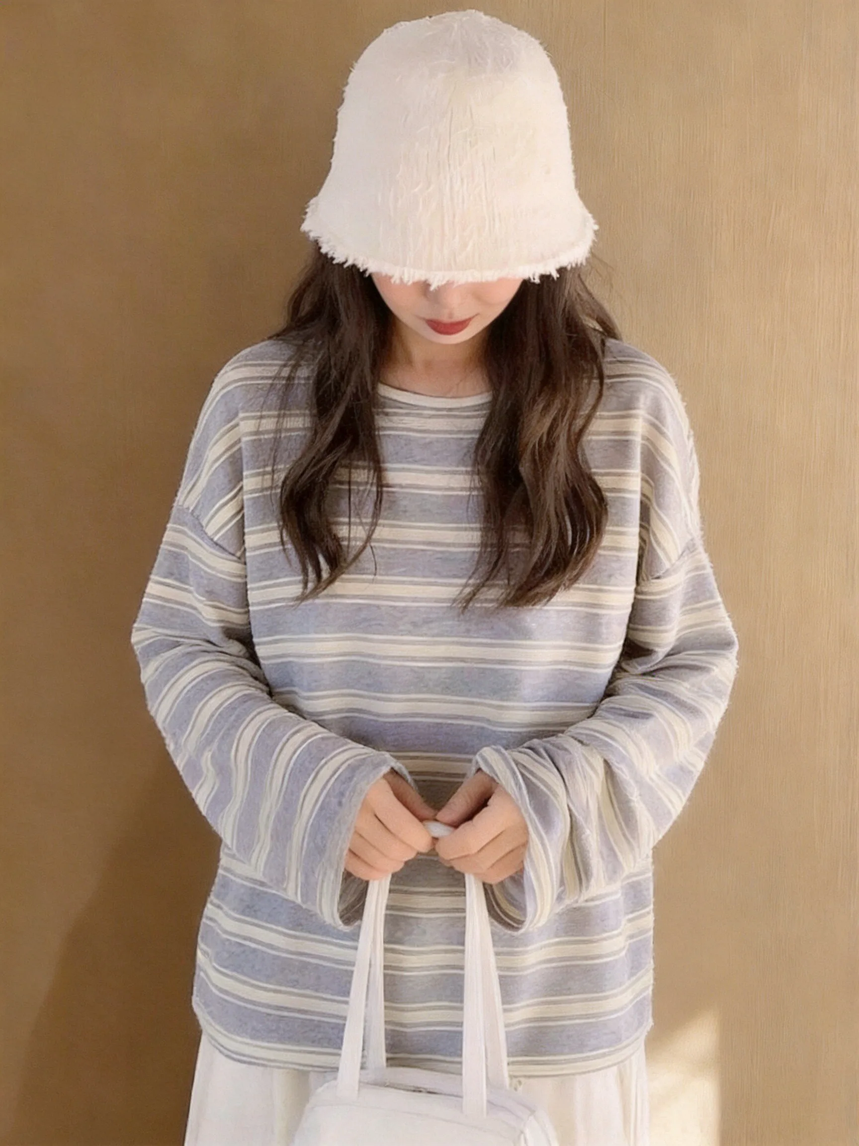 Ladies' Casual Striped Long Sleeve T-Shirt Autumn Season Breathable Loose Fit Base Layer Simple City Walk Top Korean Style