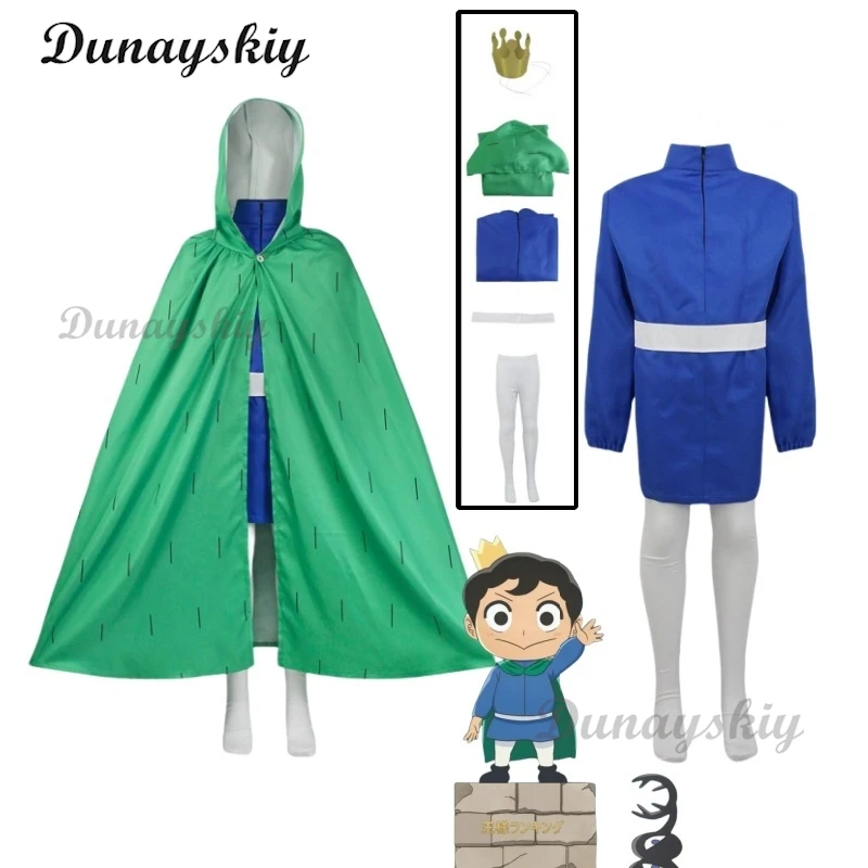 

Anime Top Leggings and Cloak Cosplay Costume Belt Blue Green Cloak Crown Bojji Anime Men Women Boys Girls Halloween Customized