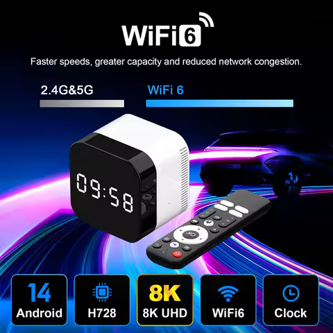 H96 MAX H728 Smart TV Box Android 14 Allwinner Octa Core 8K ULTRA HD 1000M LAN Wifi6 BT Clock Display Media Player Set Top Box