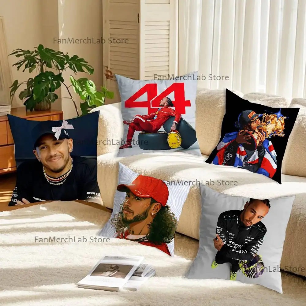 

Hot L-Lewis H-Hamilton-44 Anime Pillow Case Anti-dustmite Pillowcase Invisible zipper silky short plush Sofa cushion cover