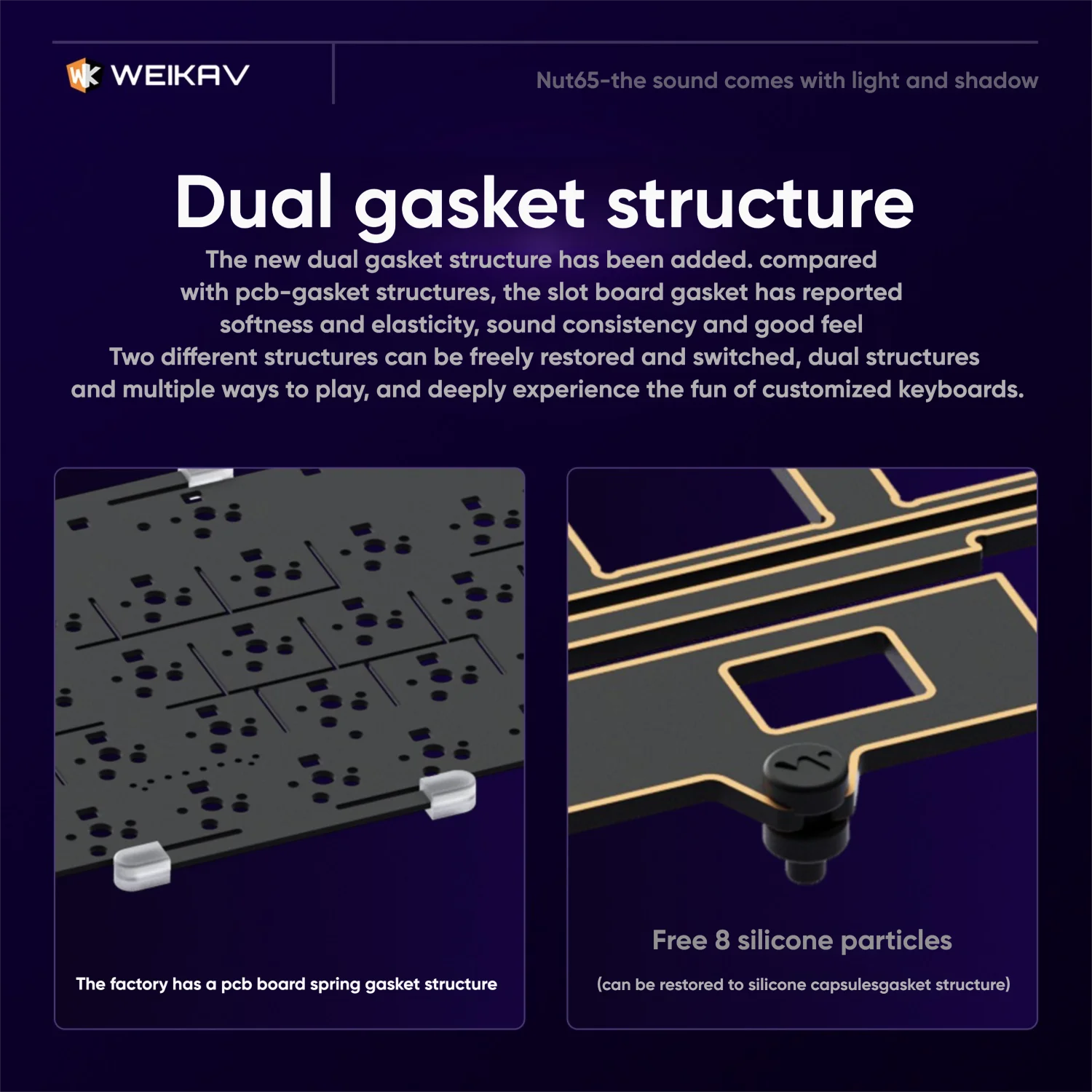 WEIKAV NUT65 Mechanical Keyboard Kit 68% layout Aluminium Gaming Keyboard BT 2.4G Wired Gasket RGB Quick Disassembling QMK/VIA