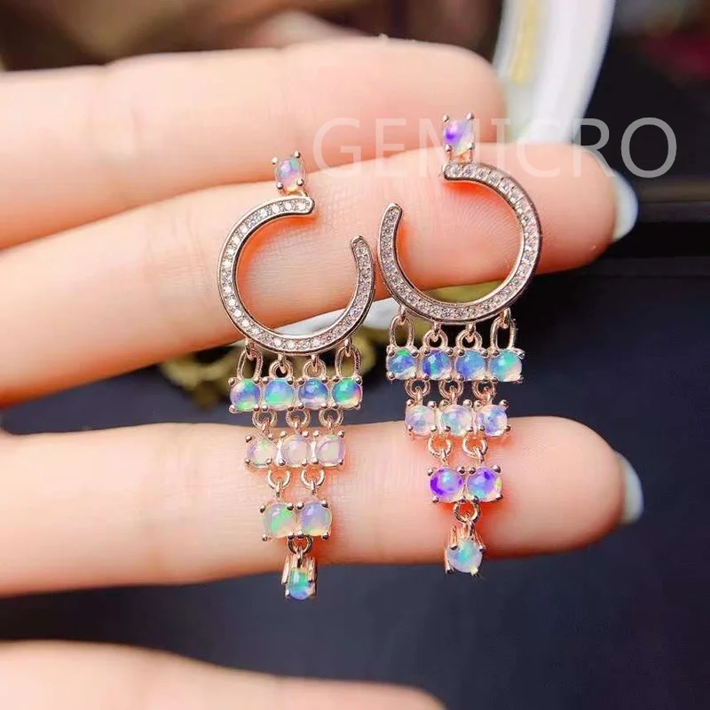 

Gemicro Natural Opal Gemstone Fashion Drop Earrings for Women Real 925 Sterling Silver Charm Fine Jewelry