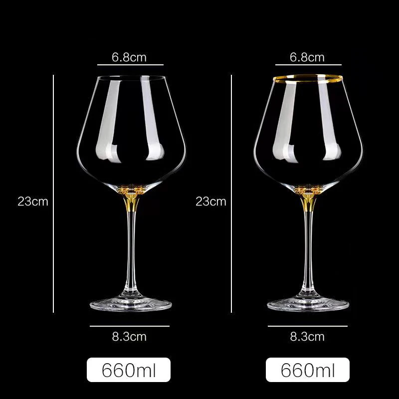 European 660ml Luxury Gold Burgundy Glass Vintage Wine Glasses Wineglass Glasses for Champagne Goblet Glass Cup Set Cups Crystal