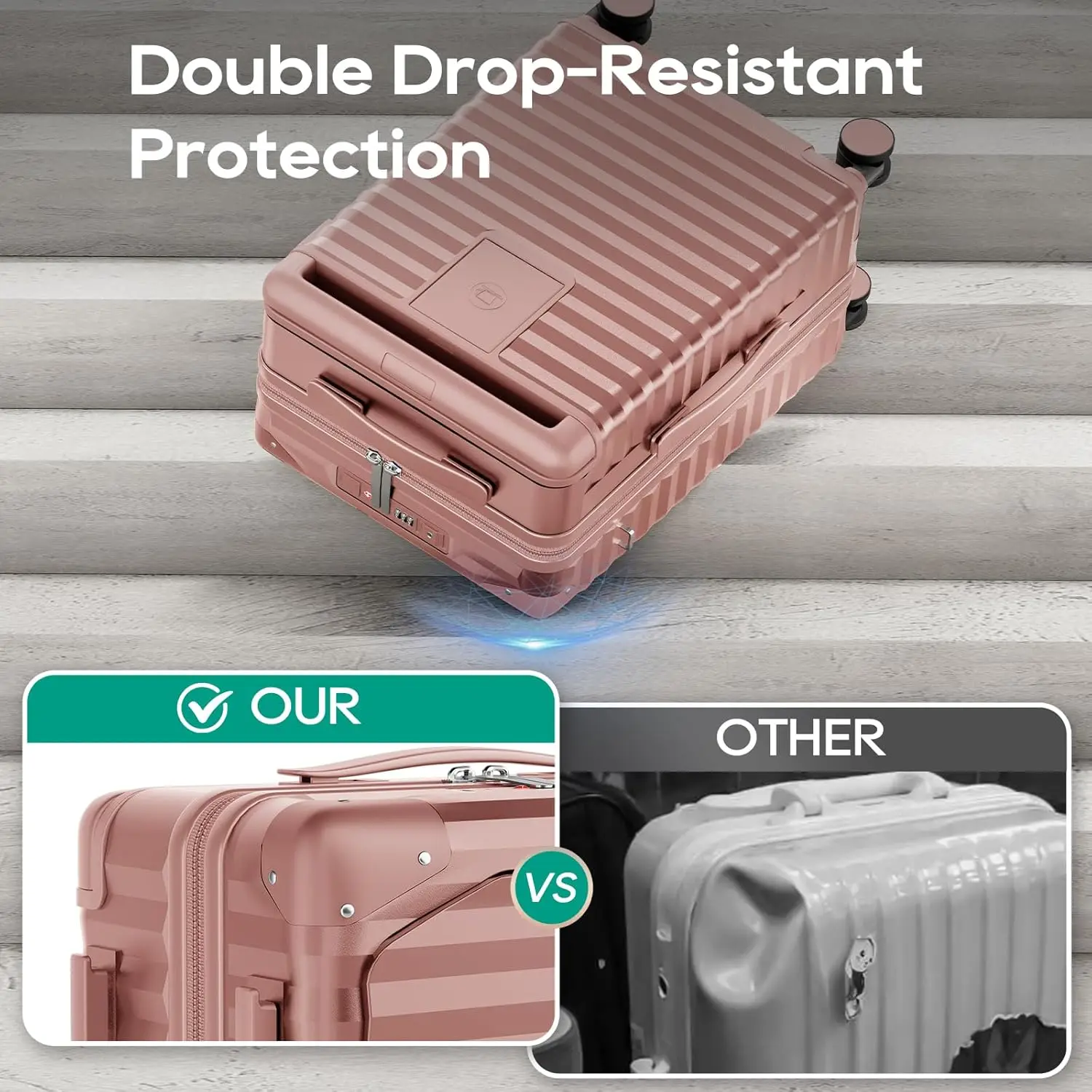 Maleta de mano rígida de 20 pulgadas con puerto USB, bolsillo frontal y portavasos: equipaje de viaje ligero para viajes aéreos