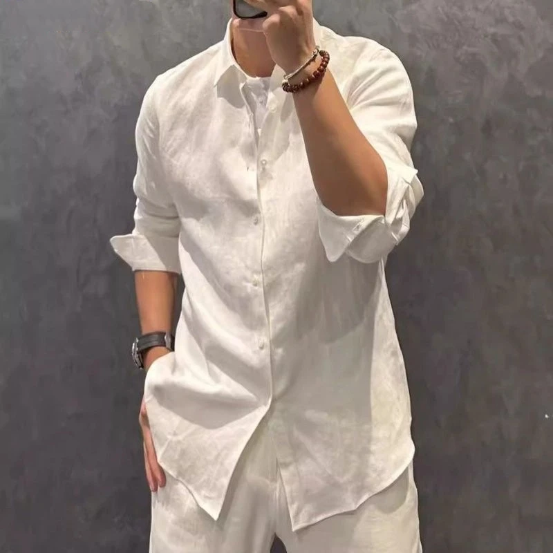 

Осенняя мужская повседневная универсальная удобная рубашка, дышащая однотонная модная рубашка с длинным рукавом JJ372