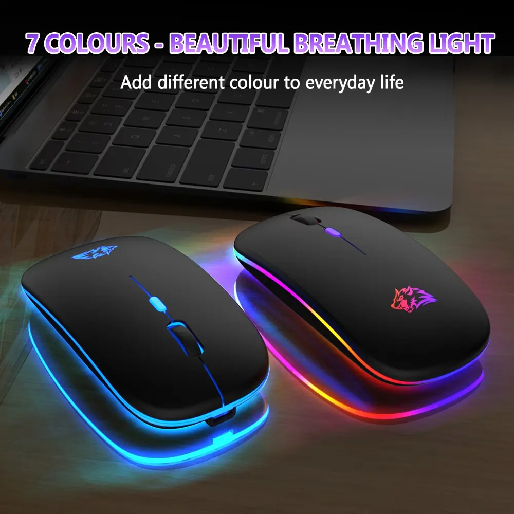 Mouse sem fio Bluetooth e 2.4GHz Dual Modos Recarregável RGB Ergonômico Silent Click para PC iPad Laptop Cell Phone TV