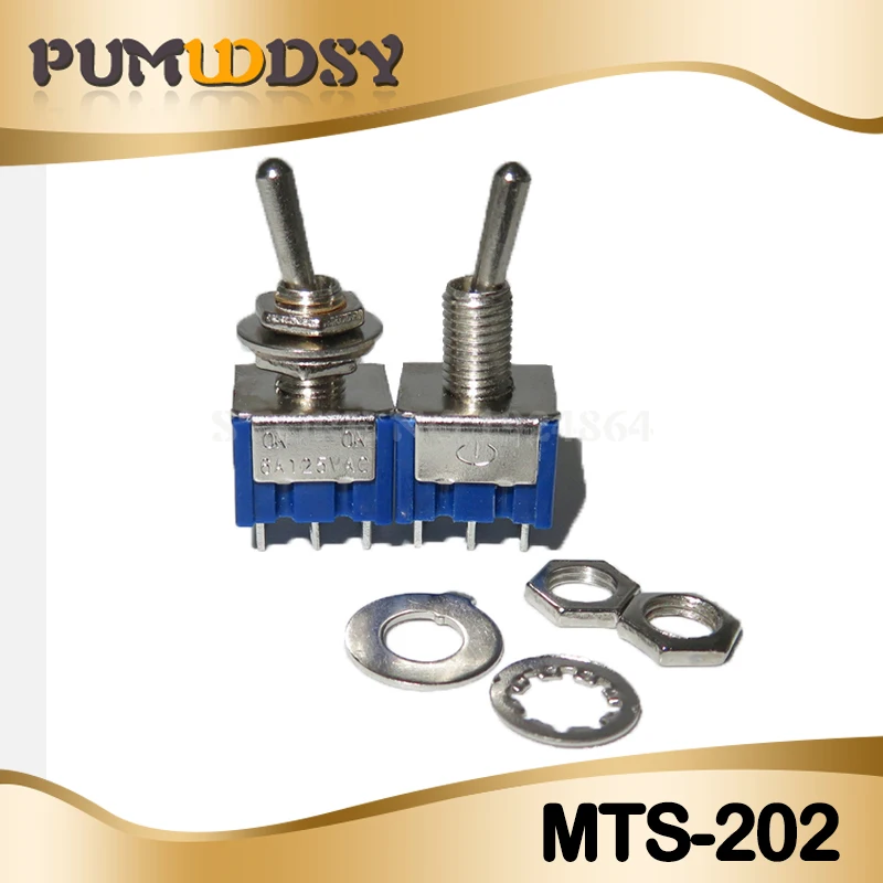 10PCS MTS-102 MTS-103 MTS-202 MTS-203 6A 125V Mini 3/6PIN ON-OFF/ON-OFF-ON Interruttori A Levetta Per La Commutazione Luci Motori MTS