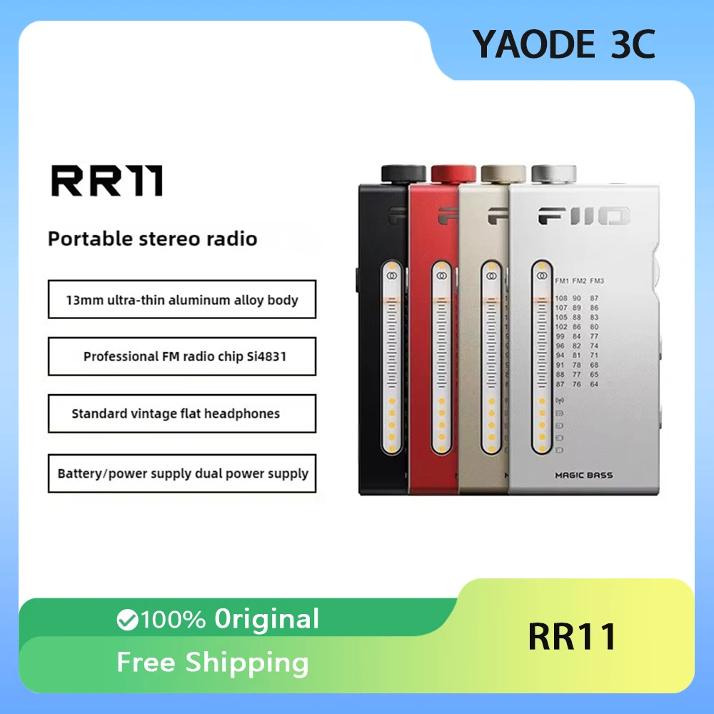 

Fiio RR11 Portable Stereo Radio 13mm Ultra-Thin Aluminum Alloy Body Fm/Earphone Custom Dual Mode Handheld Bass+3d Sound Effect