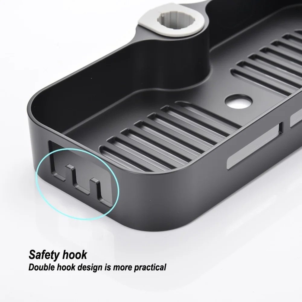 Bathroom Organizer Matte Black Square Soap Dish No Drill Setup with Holder Fits 22mm 24mm 25mm Shower Rods ABS