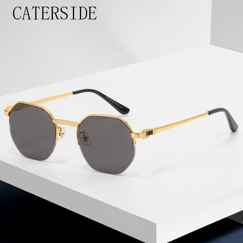 

CATERSIDE New Luxury Polygon Sunglasses Men Women 2023 Brand Goggle Sun Glasses Retro Vintage Semi-Rimless Gafas De Sol UV400