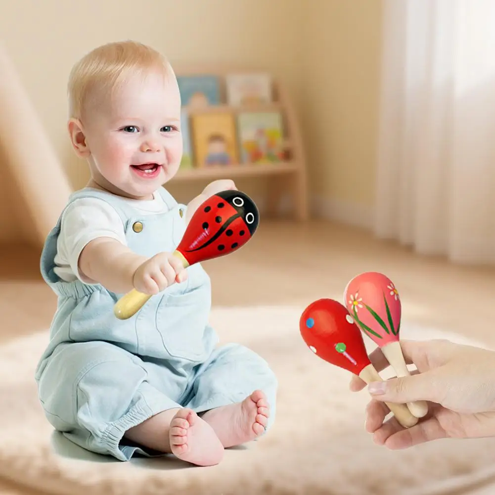 Holz Maracas Musical Instrument Spielzeug Bunte Cartoon Rasseln Sand Baby Spielzeug Hammer Praxis Maraca Infant Spielen Hören C3W2