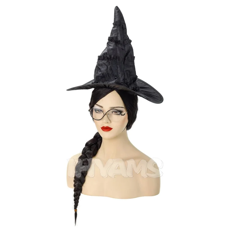 Nueva peluca de brujas de Cosplay malvada, bata de bruja, Elphaba, pelo negro, Gotic, fiesta de película, juego de rol, peluca sintética negra, pelo rizado