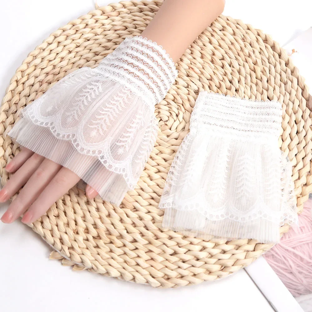 1Pair Spring Sweater Dresses Decorative Cover Arm Cover Lace Cuffs Women Detachable Fake Sleeves Ruffles Blouse Wrist Warmers