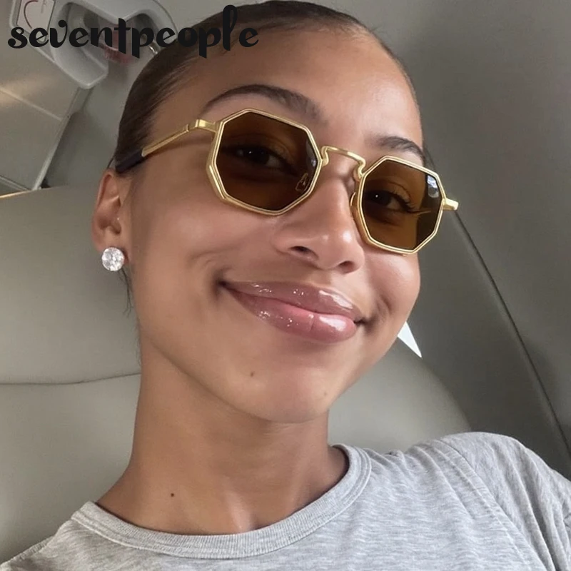 男性と女性のためのクラシックな小さなフレームのパンクポリゴンサングラス,高級ブランド,ヴィンテージ,スチームパンク,スクエア,トレンディ,uv400,2022