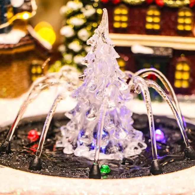 Factory Manufactured Christmas Village with Fountain Scene and Light Emitting Diode Resin Fountain Table Christmas Decorations