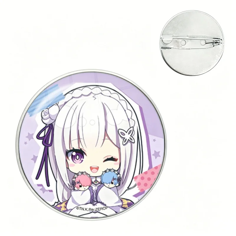 Anime Re:Life in A Different World From Zero Glass Pins Cartoon Badge Round DIY Creative Brooches for Backpack Accessories Gift