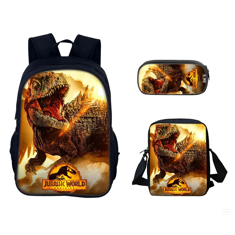 

New Jurassic World Dinosaur Backpack 3pcs Set Student School Bags Laptop Daypack with Shoulder Bag Pencil Case