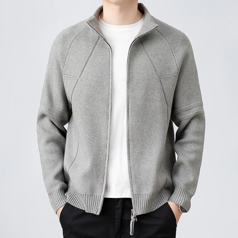 

Роскошный качественный мужской вязаный кардиган, мягкий, удобный, теплый, на молнии, с воротником-стойкой, пальто, зимняя деловая повседневная мужская одежда, топ