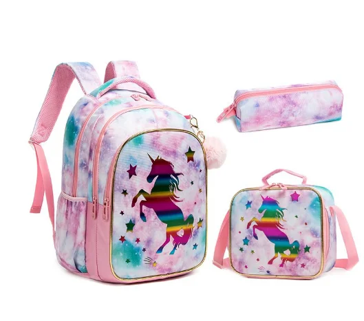 Crianças 3 pçs saco de escola com almoço térmico saco caneta conjunto mochila escolar conjunto para meninas mochila escolar das crianças conjunto para meninos