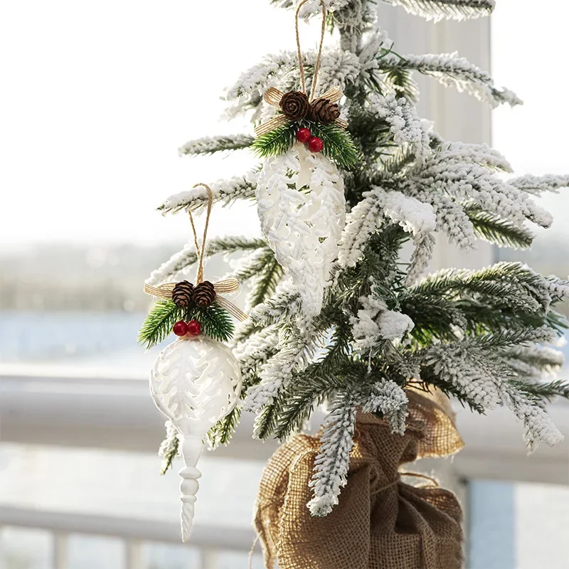 2pcs Christmas Tree Hanging Beach Theme Ornaments Pendant White Martin Snail Home Party Craft Pineneedle Pinecone Branches Decor