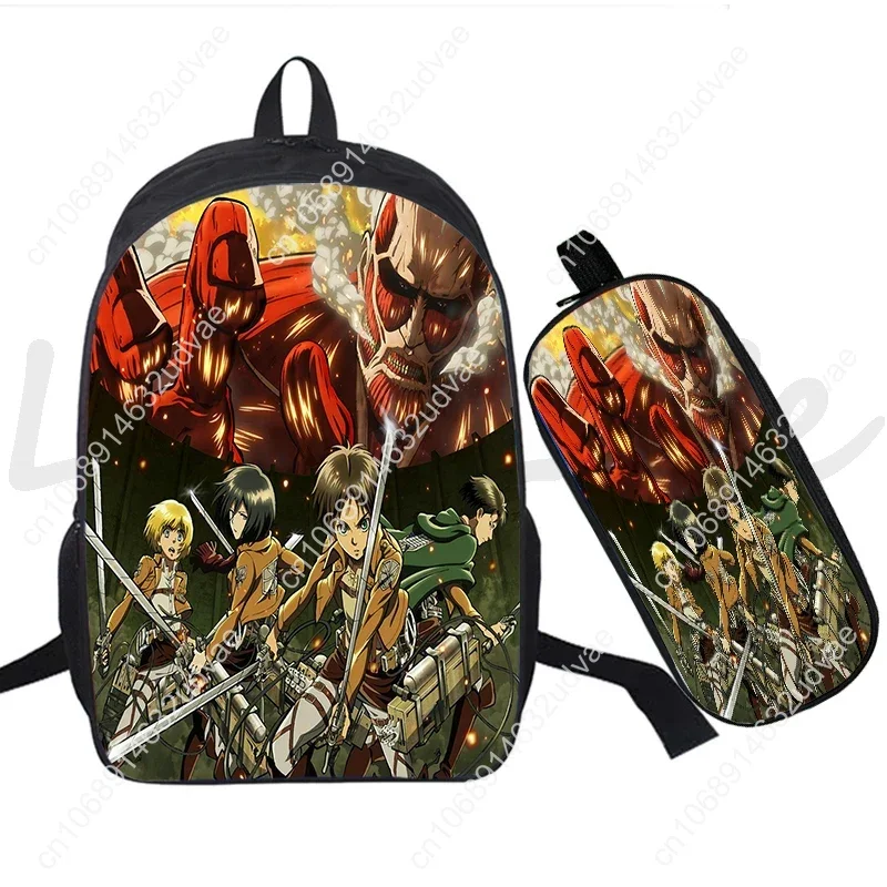 Anime Attack on Titan Backpack Pen Bag 2Pcs/Set Student Boys Girls School Bags 16inch Rucksack Travel Bag Zipper Bookbag Mochila