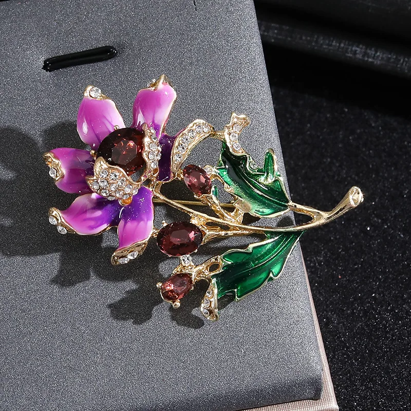 women purple enamel flower brooch, elegant fashion plant wedding party casual pin jewelry