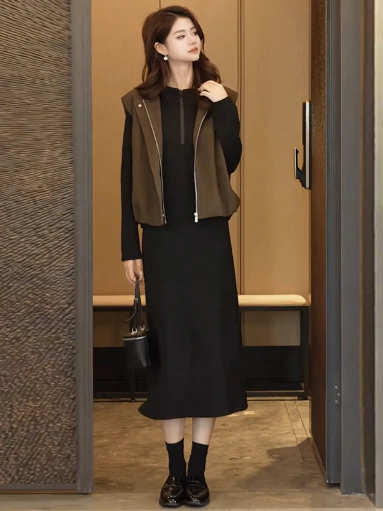 

Faionable с капюшоном миди Dr, свободный крой, жилет на молнии с бутоном цветка, осень-зима, Новое поступление, женская одежда Dr