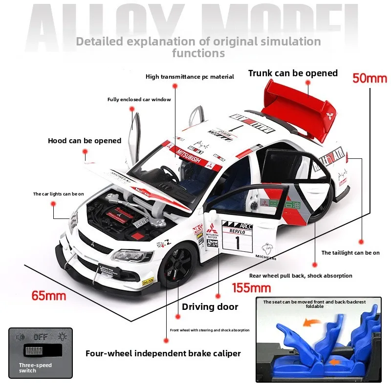 Diecast 1/32 Mitsubishi EVO Modello di Auto In Lega di Simulazione Giocattolo Collezione di Veicoli In Metallo In Miniatura Voiture Per Bambini Auto Giocattolo Regalo